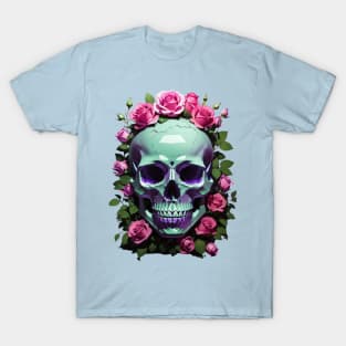 Urban Chic Meets Spooky Vibes: Green and Violet Skull Aesthetic Artwork for Halloween" T-Shirt